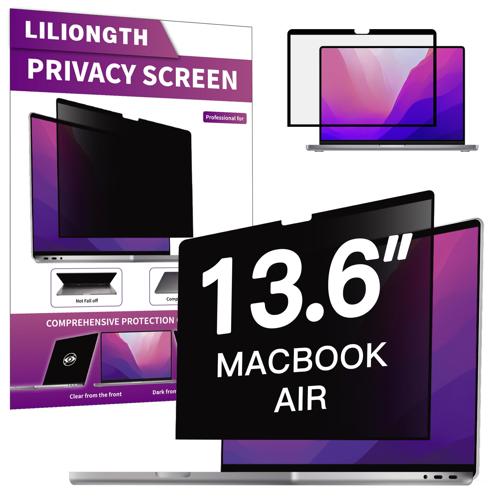 Liliongth Privacy Screen For Macbook Air 13.6'' (2022 2024, M2 M3 Chip)   Removable Privacy Filter With Anti Blue Light Protecti